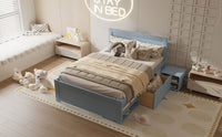 Full Size Platform Bed With Drawer And Two Shelves, Gray Expected Arrival Time: 10.28 Full Gray Mdf Lvl