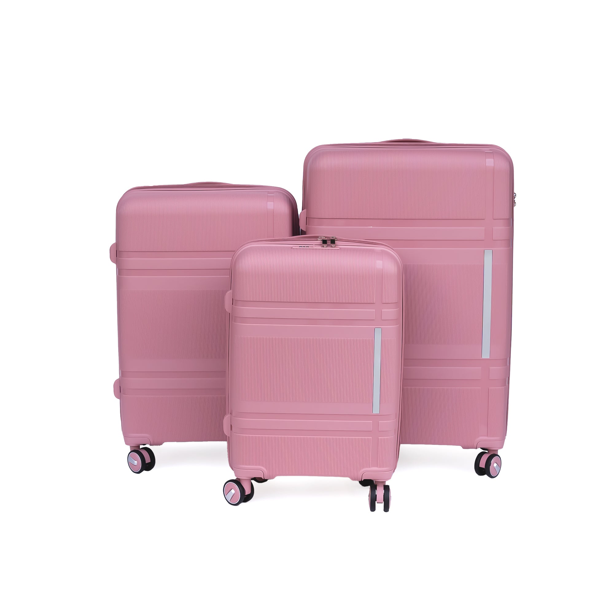 3 Piece Luggage Sets Pp Lightweight Suitcase With Two Hooks, Spinner Wheels, 20 24 28 2307 Rose Gold Abs