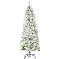 Homcom 6Ft Pre Lit Snow Flocked Slim Douglas Fir Artificial Christmas Tree With Realistic Branches, 250 Led Lights And 462 Tips Green Pvc