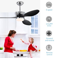 52'' Abs Blades Ceiling Fan With Lights And Dc Remote, Dc Motor Modern Ceiling Fan With 3 Abs Fan Blades & 2 Down Rods, Indoor Ceiling Fan With Light For Bedroom,Living Room Chrome American Design Abs Metal
