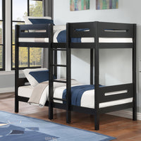 Black Twin Twin Bunk Bed With Ladder Black Bedroom Wood