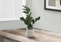 Artificial Plant, 20" Tall, Zz, Indoor, Faux, Fake, Table, Greenery, Potted, Real Touch, Decorative, Green Leaves, Grey Cement Pot Green Foam Plastic