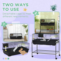 Pawhut Two Story Small Animal Cage Removable From Stand, Guinea Pig Cage, Hedgehog Cage, Chinchilla Cage, Ferret, With Shelf & Wheels, Pet Habitat, 39" X 20.5" X 36.5" Black Grey Plastic
