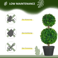 Homcom Artificial Plant For Home Decor Indoor & Outdoor Fake Plants Artificial Tree In Pot, 2 Ball Boxwood Topiary Tree For Home Office, Living Room Decor, Green Green Plastic