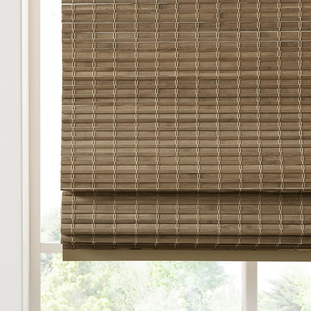 Bamboo Light Filtering Roman Shade 64"L Natural Ash Bamboo