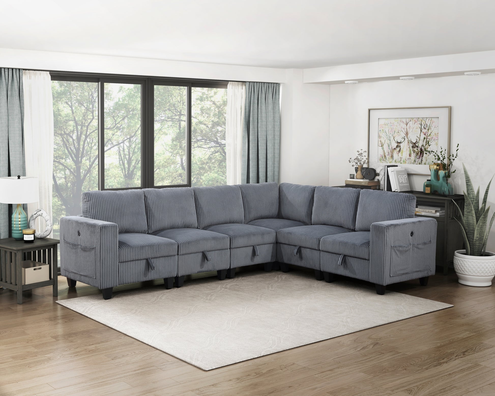 Modern Living Room Furniture Dark Gray Armless Chair With Storage Corduroy Fabric Upholstery 1Pc Modular Armless Chair Dark Gray Primary Living Space Contemporary,Modern Solid Wood