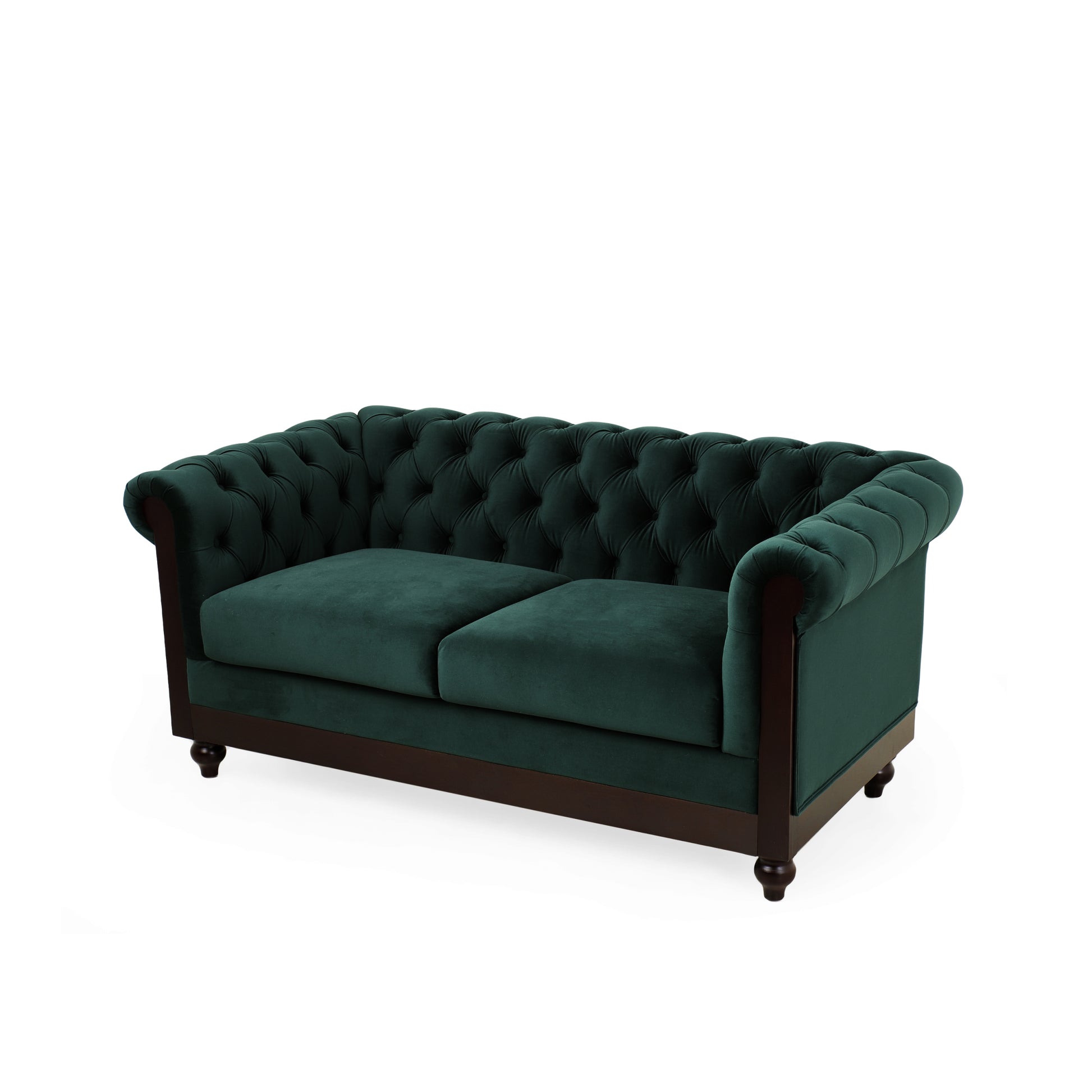 Vivalux 59.44" Chesterfield Velvet Loveseat Sofa,2 Person Rolled Arm Dutch Plush Upholstered Sofa Couch With Tufted Button For Living Room, Bedroom, Small Places,Forest Green Dark Green Espresso Velvet Wood Primary Living Space Soft Tufted Back