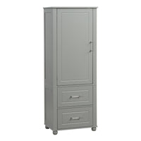 Tall Bathroom Storage Cabinet, Freestanding Storage Cabinet With Two Drawers And Adjustable Shelf, Mdf Board With Painted Finish, Grey Grey Mdf