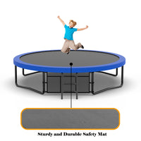 12Ft Recreational Kids Trampoline With Safety Enclosure Net & Ladder, Outdoor Recreational Trampolines Blue Steel