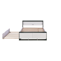 Full Size Platform Bed With Trundle,Storage Headboard And Footboard, Usb Charging Design,White Green Full White Green Solid Wood Mdf