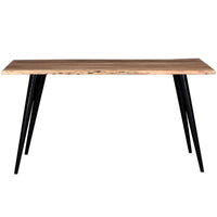 Modern 58 In. Acacia Wood And Metal Dining Table, Water Resistant Coating Tabletop, Dining Room Furniture, Black Brown Black Brown Seats 6 Brown Dining Room Modern Acacia Rectangular Iron Acacia Wood