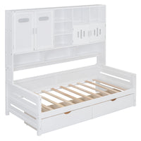 Twin Size Wooden Daybed With 2 Drawers, And All In One Cabinet And Shelf, White Twin White Wood