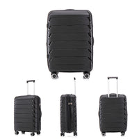 Pp Luggage Sets 3 Piece 20 24 28 , Expandable Carry On Luggage With Tsa Lock Airline Approved, Pp Materials Hard Shell And Lightweight Suitcase With Spinner Wheels Black Black Polypropylene