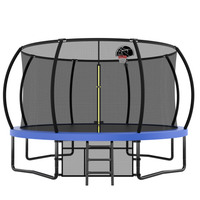 14Ft Trampoline With Enclosure Recreational Trampolines With Ladder And Antirust Coating, Astm Approval Outdoor Trampoline For Kids Blue Steel