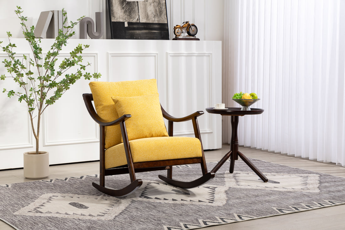 Woven Fabric Mid Century Modern Accent Chairs Comfy Upholstered Glider Arm Chair With Solid Wood For Living Room Bedroom Balcony Yellow Brown Bedroom Modern Rubberwood Foam Linen