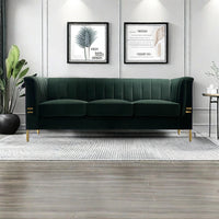 Fx P82 Gr Sofa 82.67'' W Velvet Sofa, Mid Century Sofa Furniture Chesterfield Couch For Living Room Sofa, Green Green Velvet 3 Seat