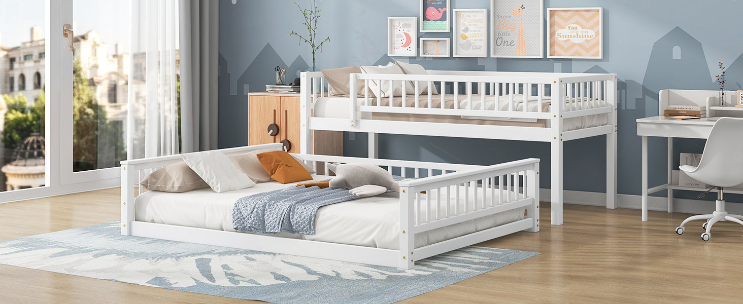 Twin Xl Over Queen Bunk Bed With Ladder And Guardrails, White Expected Arrival Time: 10.27 Box Spring Not Required Twin Xl White Wood Bunk Solid Wood Mdf