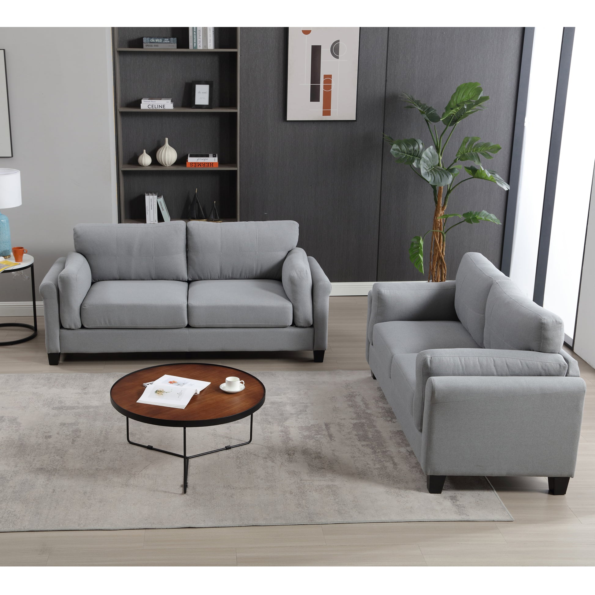 Oversized Modern 2 Piece Sofa Set Couch And Loveseat Set 2 3 Seater Sofa Set, Living Room Set, Loveseat & 3 Seater Couch For Bedroom, Gray Gray Primary Living Space Fabric 5 Seat