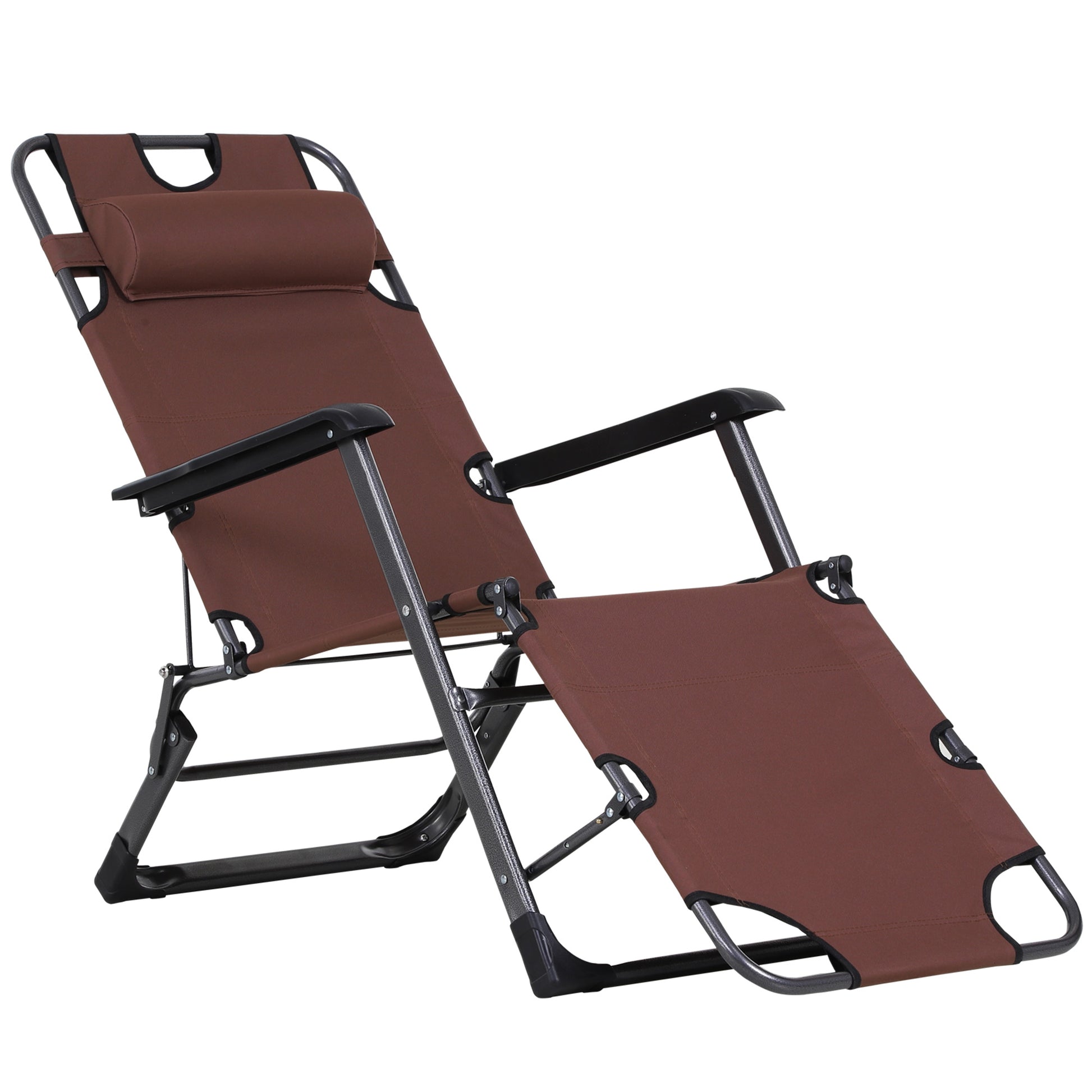 Outsunny Folding Chaise Lounge Chair For Outside, 2 In 1 Tanning Chair With Pillow & Pocket, Adjustable Pool Chair For Beach, Patio, Lawn, Deck, Brown Brown Metal