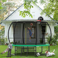 10Ft Pumpkin Trampoline, Outdoor Trampoline With Basketball Hoop, Enclosure Net And Ladder Green Steel