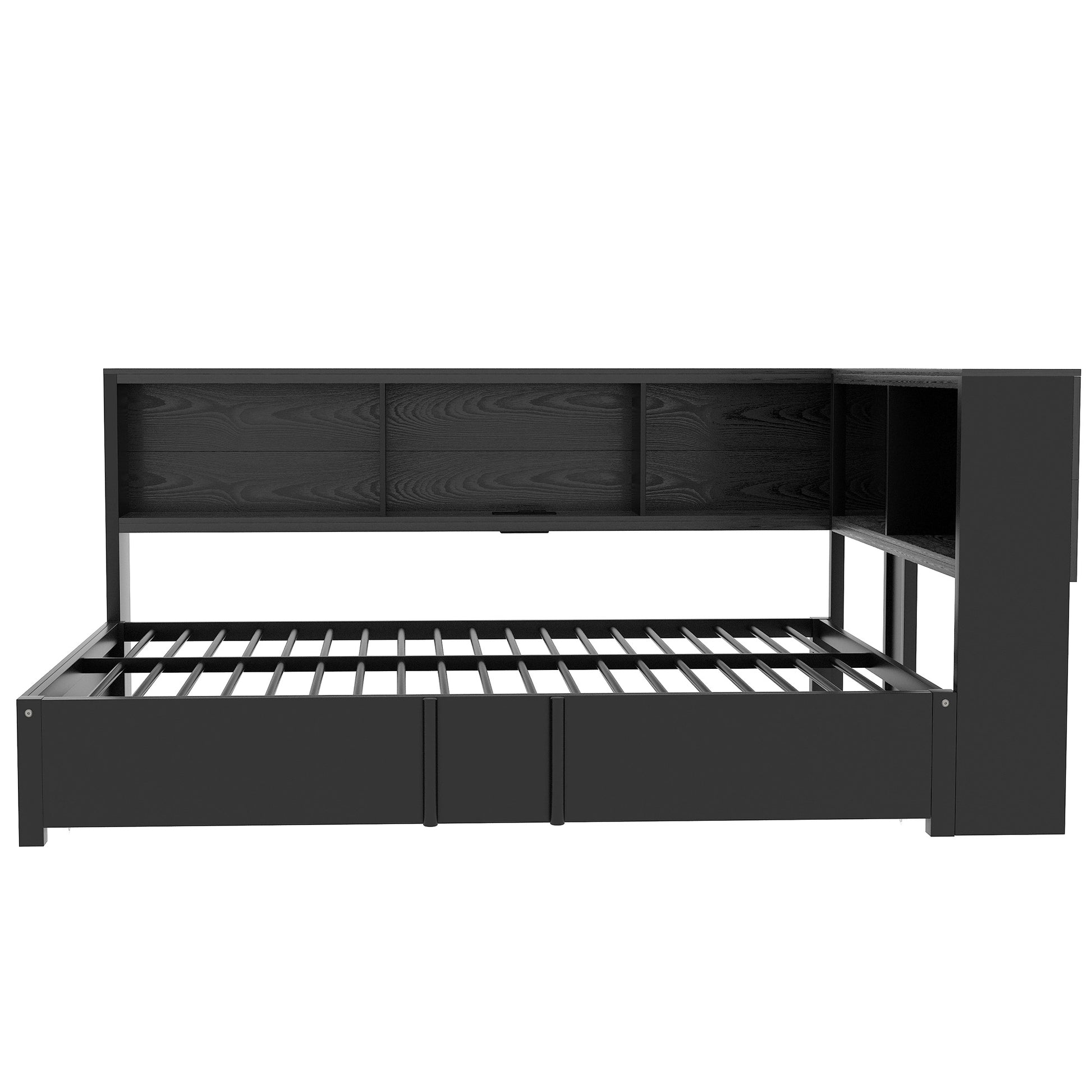 Metal Full Size Daybed With Trundle, Storage Cabinets And Usb Ports, Black Full Black Metal