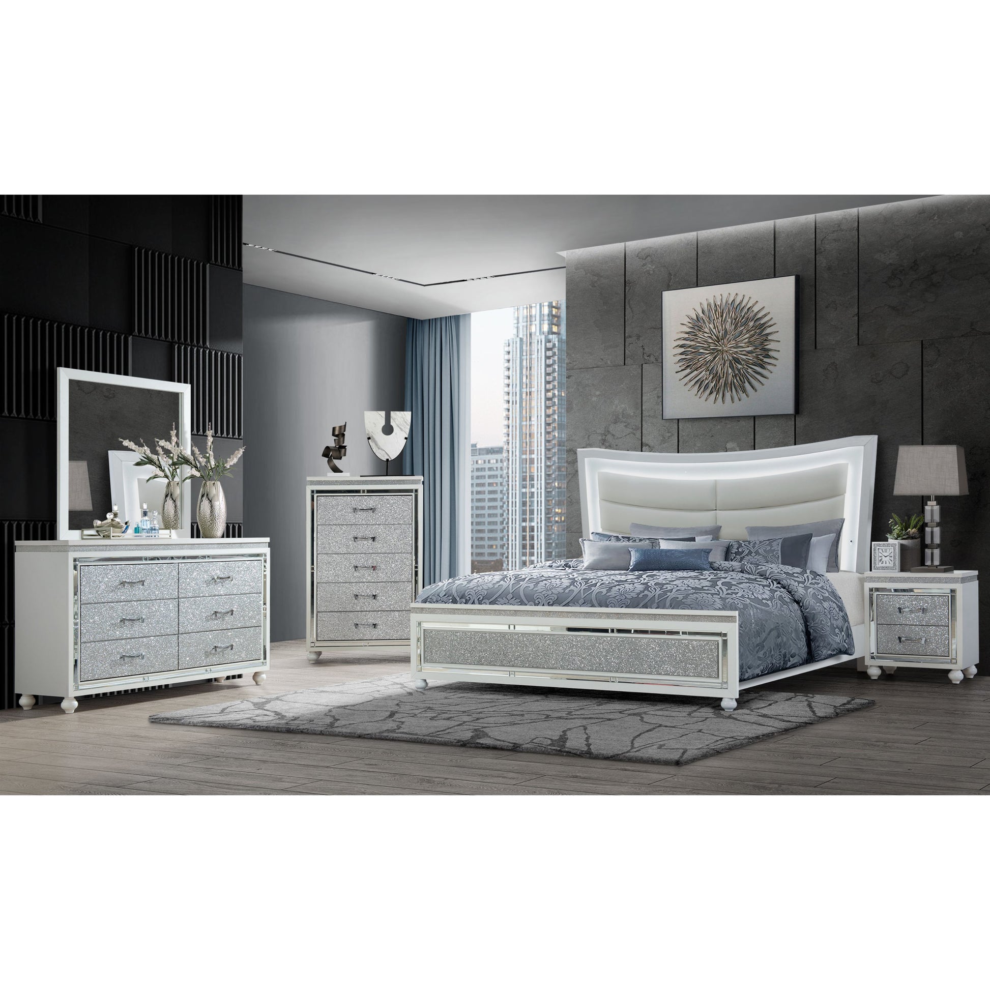 Maloise White King Bed White Solid Wood Mdf