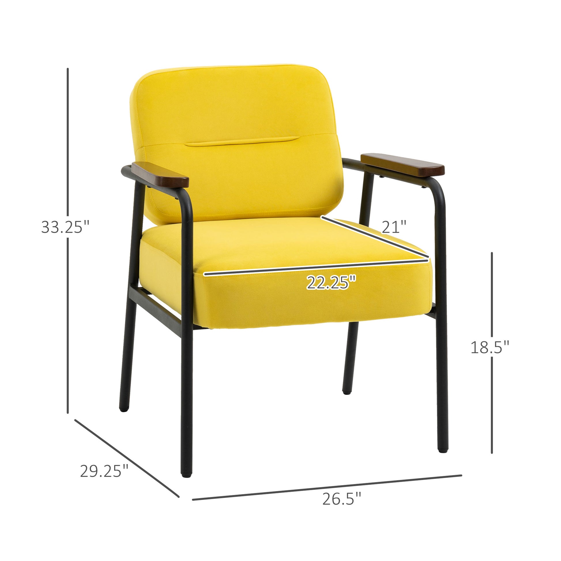 Homcom Modern Accent Chair With Cushioned Seat And Back, Upholstered Velvet Armchair For Bedroom, Living Room Chair With Arms And Steel Legs, Yellow Yellow Steel