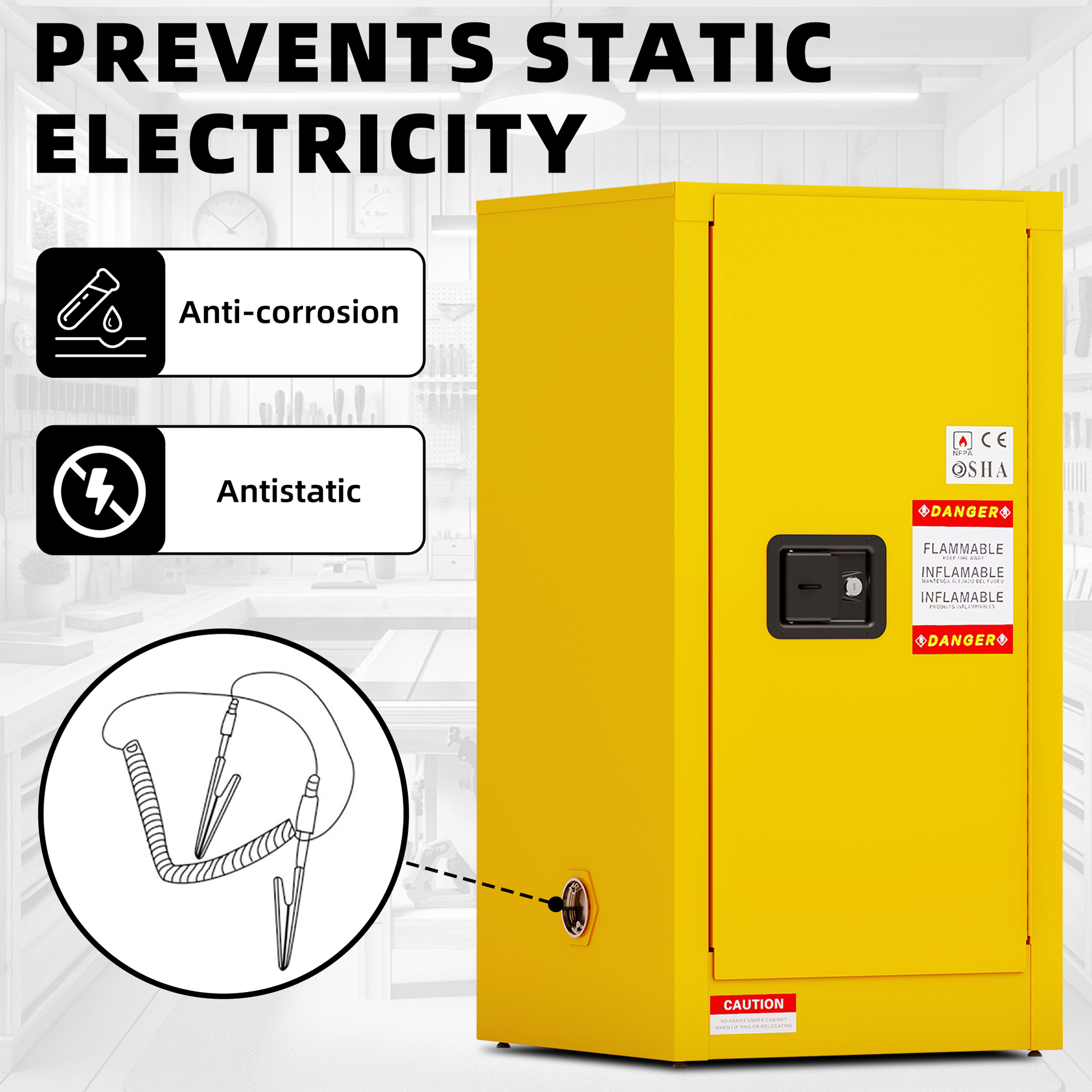 Flammable Safety Cabinet, Galvanized Steel, Laboratory Cabinets Explosion Proof Cabinets Anti Corrosion Reagents Instruments Protection Supplies Cabinet Antique Yellow Steel