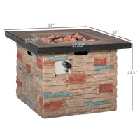 Outsunny 32 Inch Outdoor Propane Gas Fire Pit Table, 50,000 Btu Auto Ignition Square Faux Ledge Stone Gas Firepit With Lava Rocks And Rain Cover, Csa Certification, Brown Brown Stainless Steel