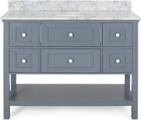 49'' Bathroom Vanity With Marble Top & Ceramic Sink, Open Shelf, 5 Drawers, Gray Same As N759S999002G Grey Plywood