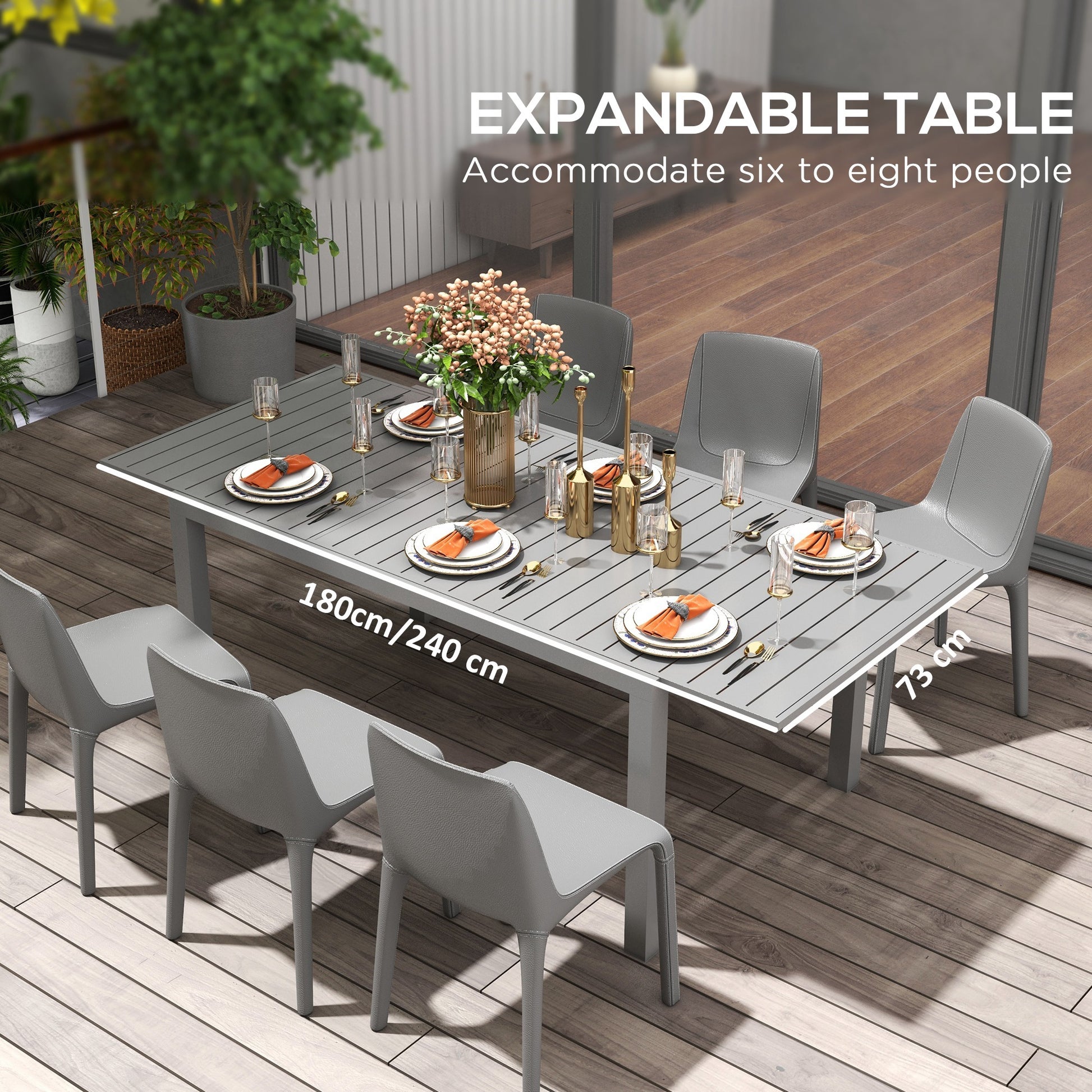 Outsunny Expandable Patio Table, Rectangle Patio Table, Outdoor Dining Table For 6 8 People With Aluminum Frame & Slatted Tabletop For Garden, Lawn, Balcony, Terrace, Charcoal Gray Gray Aluminum