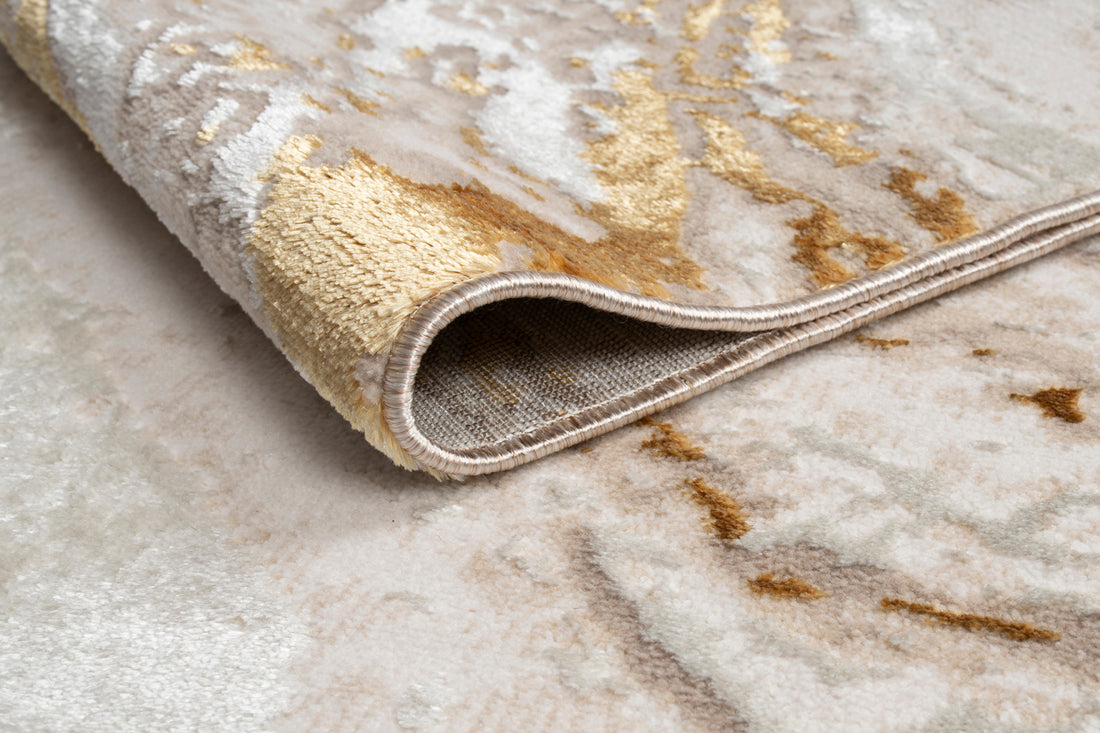 "Adina" Luxury Area Rug In Beige And Gold Abstract Design Multicolor Polyester