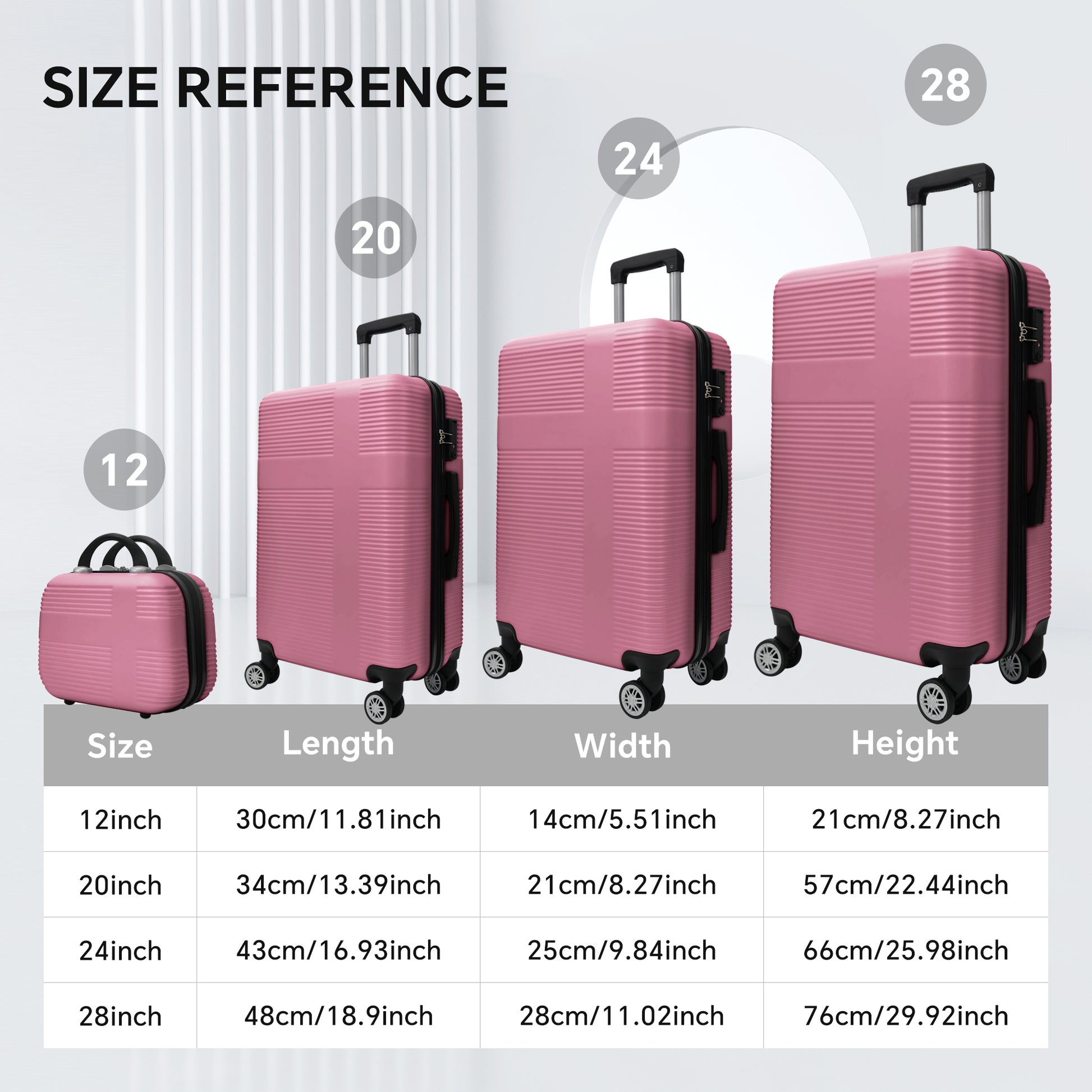 Luggage 4 Piece Set With Spinner Wheels, Hardshell Lightweight Suitcase With Tsa Lock,Checked Luggage,Pink 12 20 24 28In Pink Abs