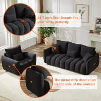 1 Seater 3 Seater 3 Seater, Combo Sofa Modern Living Room Sofa, Teddy Sofa, Wooden Frame, 7 Cushions, Apartment Sofa Furniture Black Wood Primary Living Space Pine Foam Fabric 7 Seat