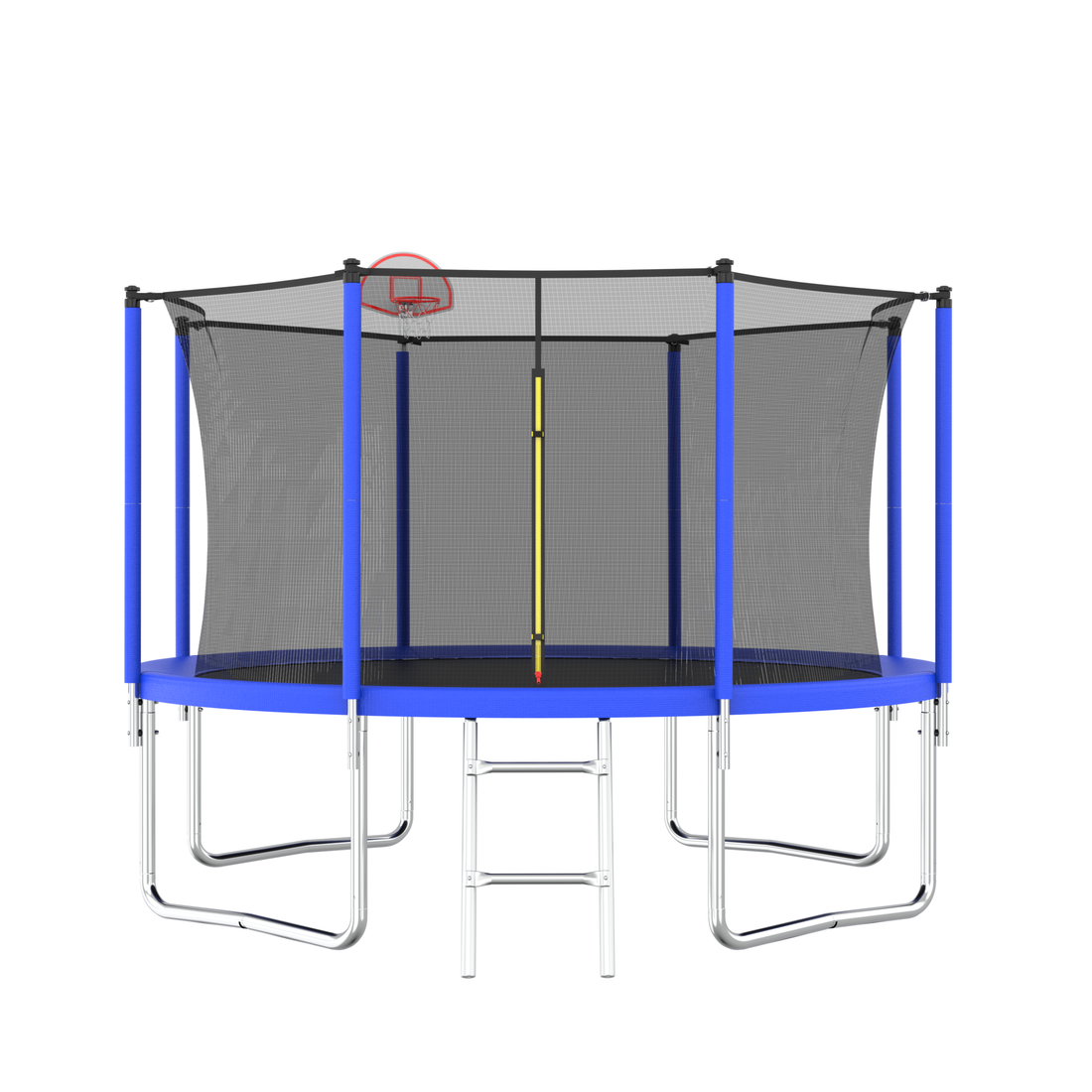 12Ft Trampoline For Kids & Adults With Basketball Hoop And Ball ,Recreational Trampolines With Safety Enclosure For Back Yard Outdoor Blue Metal