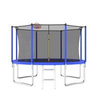 12Ft Trampoline For Kids & Adults With Basketball Hoop And Ball ,Recreational Trampolines With Safety Enclosure For Back Yard Outdoor Blue Metal