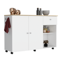Kitchen Island Cart, Six Carter, One Drawer, Double Door Cabinet, Two External Shelves, Four Interior Shelves, White Pine Multicolor Solid Wood Mdf Engineered Wood