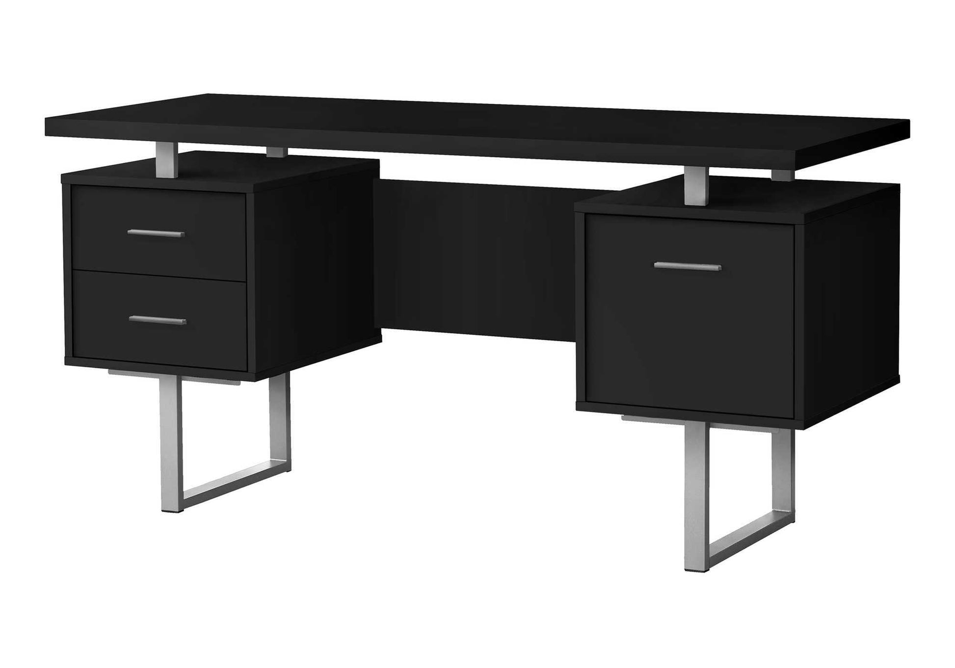 Computer Desk, Home Office, Laptop, Left, Right Set Up, Storage Drawers, 60"L, Work, Black Laminate, Grey Metal, Contemporary, Modern Black Particle Board