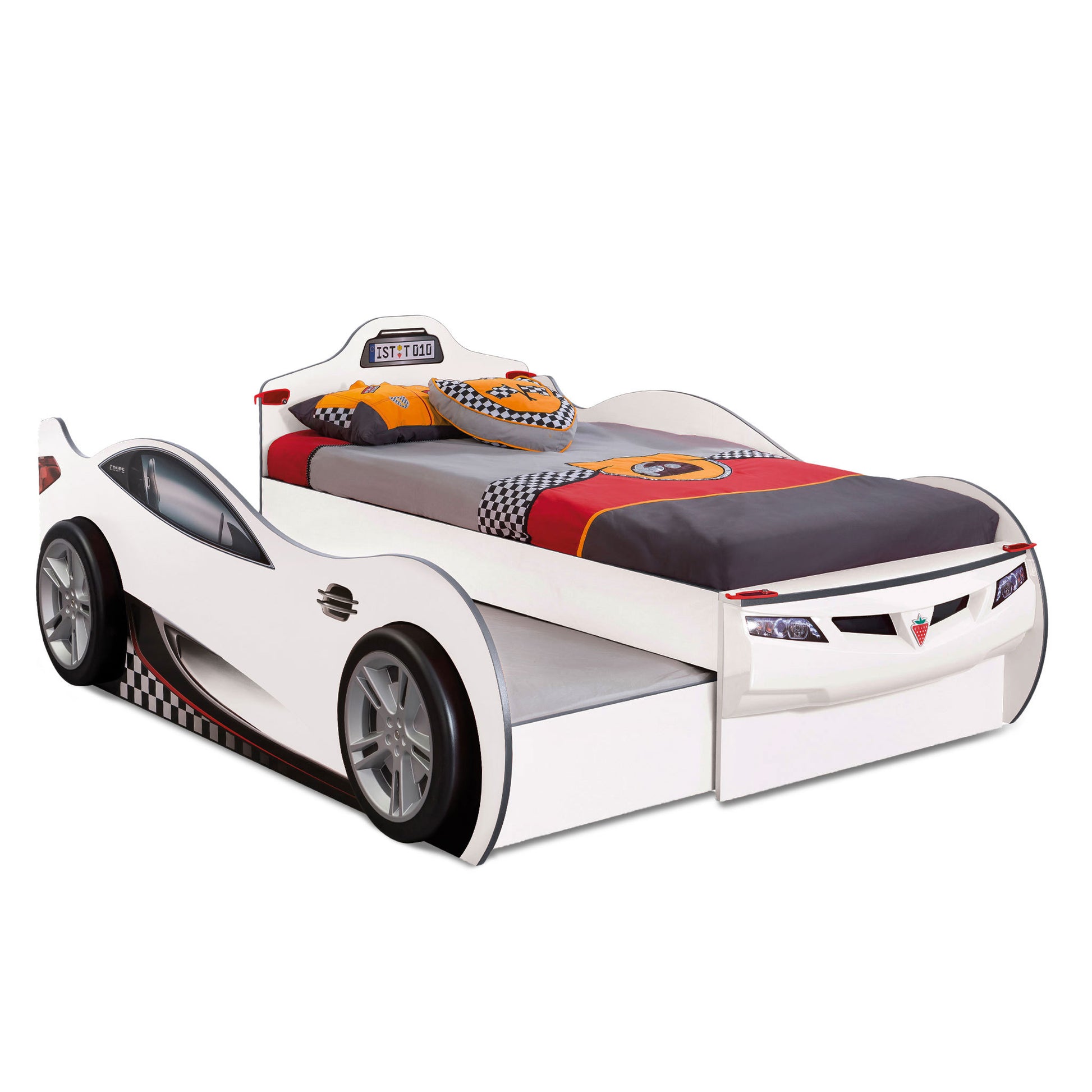 Coupe Twin Race Car Bed W Trundle, White White Particle Board