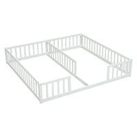 Double Twin Floor Bed With Fence, Guardrails, Without Door, White Twin White American Design Pine