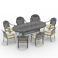 L86.22*W42.32 Inch Oval Cast Aluminum Patio Dining Table With Black Frame And Umbrella Hole Yes Complete Patio Set Black Rust Resistant Frame Garden & Outdoor Complete Patio Sets Aluminium