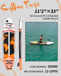 Inflatable Stand Up Paddle Board 11'X34"X6" With Accessories Water Sports Black Orange Anti Slip Garden & Outdoor American Design,Beach Multifunctional Pvc