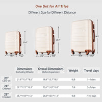 Luggage Sets Model Abs Hardshell 3Pcs Clearance Luggage Hardside Lightweight Durable Suitcase Sets Spinner Wheels Suitcase With Tsa Lock 20''24''28'' Ivory And Brown Ivory Abs