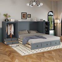 Queen Size Murphy Bed With Usb Port, Little Wardrobes And Drawers, Gray Queen Gray Particle Board Mdf