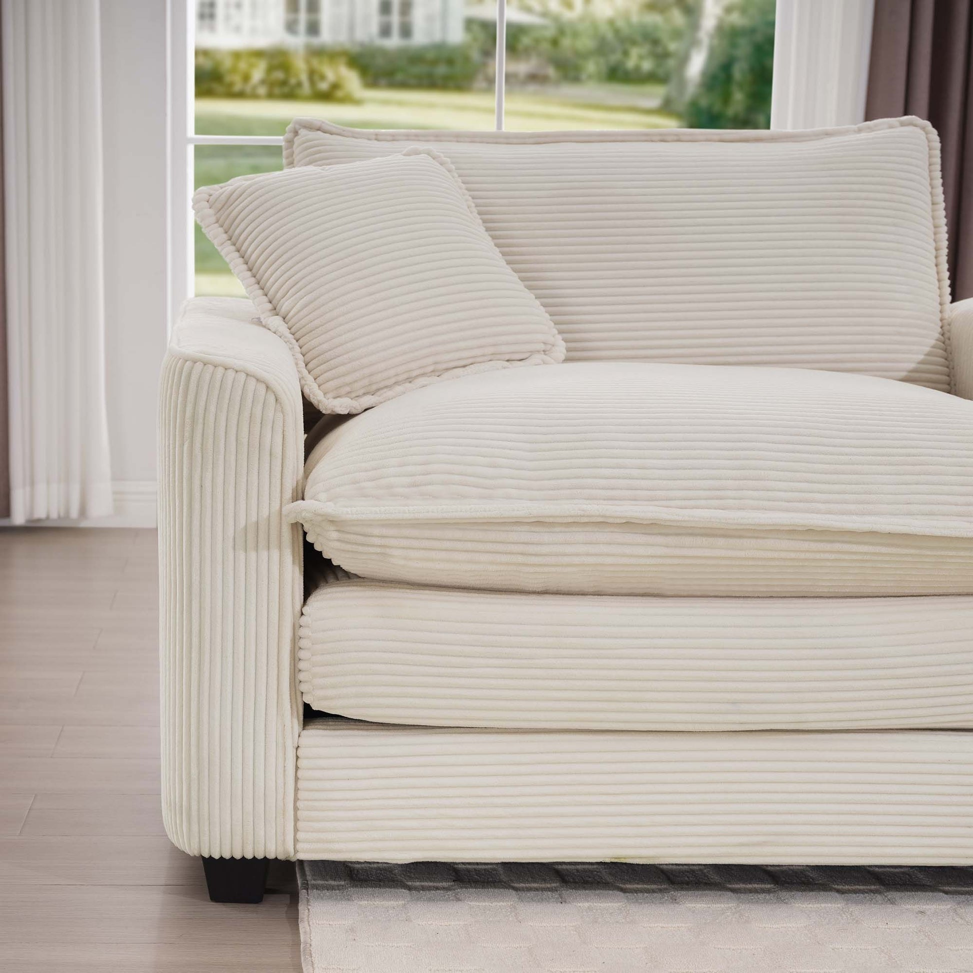 Oversized Modular Cushioned Sofa With 3 Ottomans, Modular Sofa Set To Work As Sleeper Sofa Bed6 Piece Sofa Set With One 3 Seater Sofa And Three Ottomans, Light Beige Corduroy Beige Corduroy 3 Seat