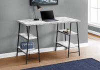 Computer Desk, Home Office, Laptop, Storage Shelves, 48"L, Work, White Marble Look Laminate, Black Metal, Contemporary, Modern White Metal