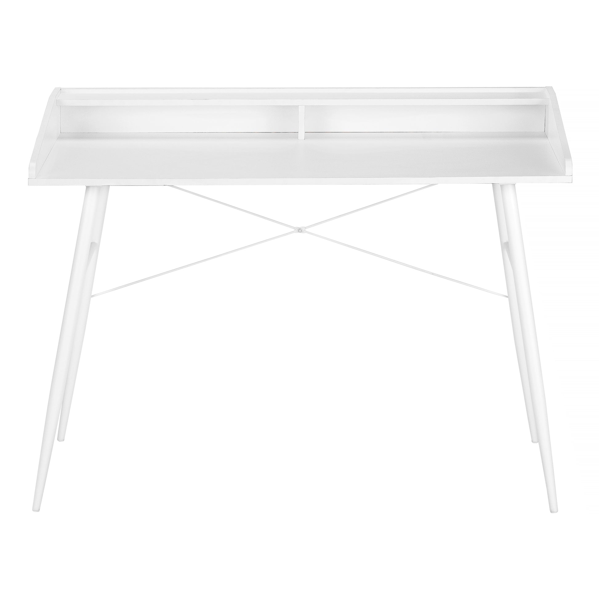 Computer Desk, Home Office, Laptop, Storage Shelves, 48"L, Work, White Laminate, White Metal, Contemporary, Modern White Particle Board