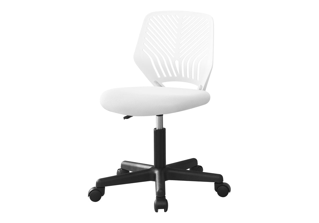 Office Chair, Adjustable Height, Swivel, Ergonomic, Computer Desk, Work, Juvenile, White Mesh, Black Metal, Contemporary, Modern White Foam Polyester