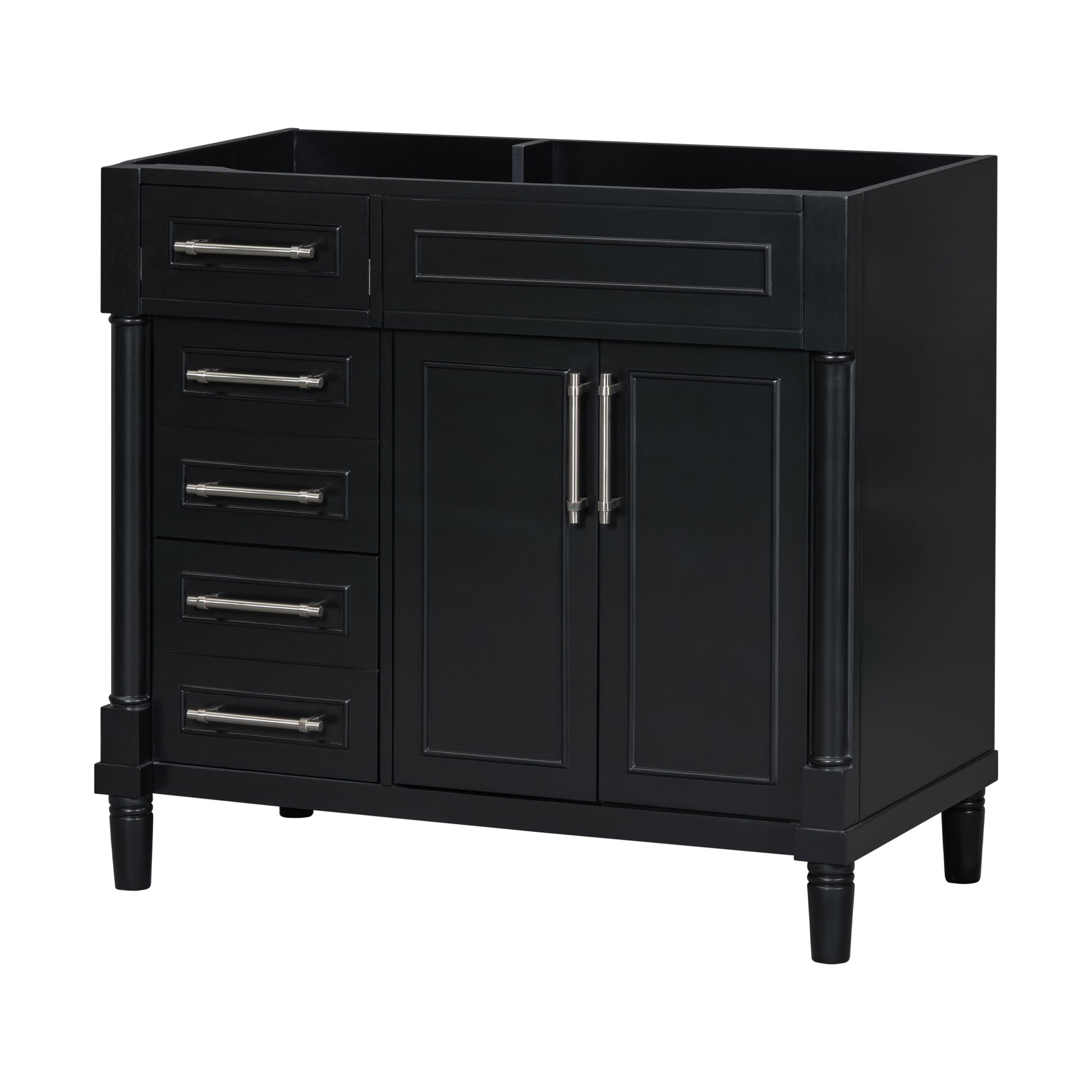 36'' Bathroom Vanity Without Sink, Freestanding Bathroom Storage Cabinet With 2 Drawers And A Tip Out Drawer, Solid Wood Frame Vanity Only, Height Adjustable Shelf Not Include Sink 3 Black 2 2 Bathroom Freestanding Solid Wood Mdf Painted