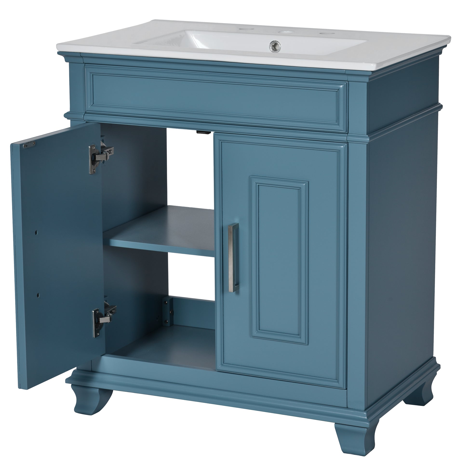 30 Inch Bathroom Vanity With Resin Sink, Freestanding Bathroom Vanity Set With Storage Shelf, Storage Cabinet For Bathroom, Solid Wood Frame Bathroom Cabinet, Blue Blue Bathroom Modern Solid Wood Mdf Resin